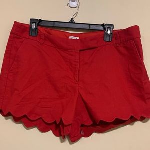 J Crew Scallop Hem Red Shorts- Size 14